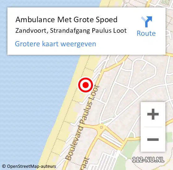 Locatie op kaart van de 112 melding: Ambulance Met Grote Spoed Naar Zandvoort, Strandafgang Paulus Loot op 23 juli 2021 21:07