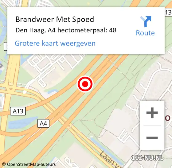 Locatie op kaart van de 112 melding: Brandweer Met Spoed Naar Den Haag, A4 hectometerpaal: 48 op 23 juli 2021 21:10