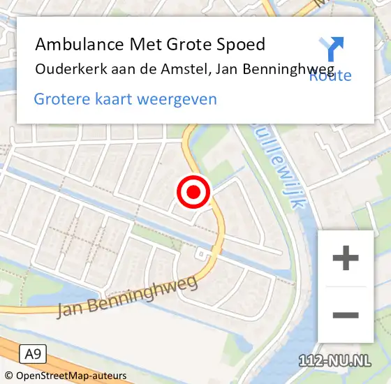 Locatie op kaart van de 112 melding: Ambulance Met Grote Spoed Naar Ouderkerk aan de Amstel, Jan Benninghweg op 23 juli 2021 21:16