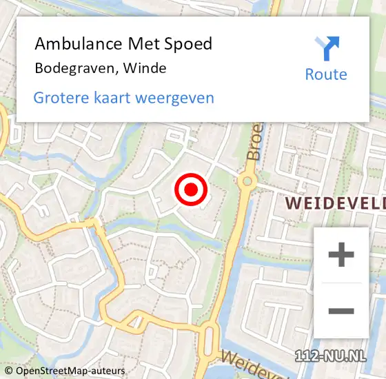 Locatie op kaart van de 112 melding: Ambulance Met Spoed Naar Bodegraven, Winde op 23 juli 2021 21:21