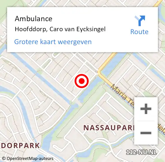 Locatie op kaart van de 112 melding: Ambulance Hoofddorp, Caro van Eycksingel op 23 juli 2021 21:35