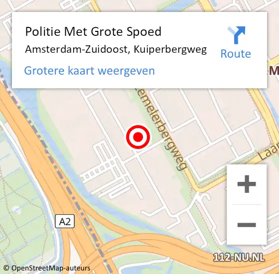 Locatie op kaart van de 112 melding: Politie Met Grote Spoed Naar Amsterdam-Zuidoost, Kuiperbergweg op 23 juli 2021 22:11