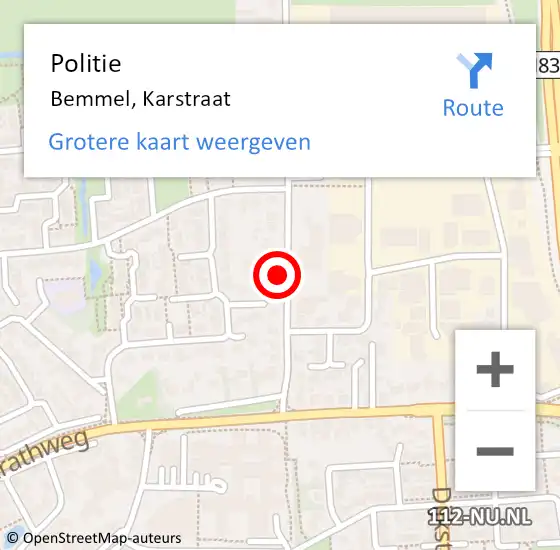 Locatie op kaart van de 112 melding: Politie Bemmel, Karstraat op 23 juli 2021 22:12