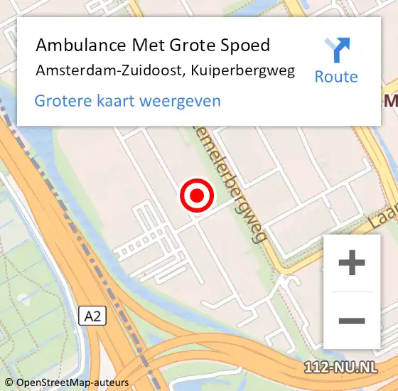 Locatie op kaart van de 112 melding: Ambulance Met Grote Spoed Naar Amsterdam-Zuidoost, Kuiperbergweg op 23 juli 2021 22:15