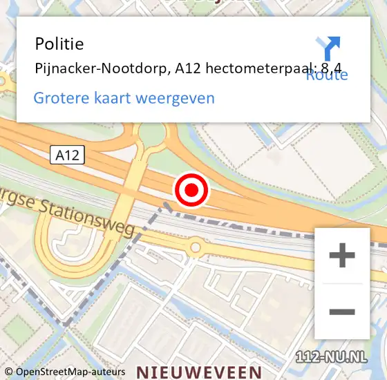 Locatie op kaart van de 112 melding: Politie Pijnacker-Nootdorp, A12 hectometerpaal: 8,4 op 23 juli 2021 22:31