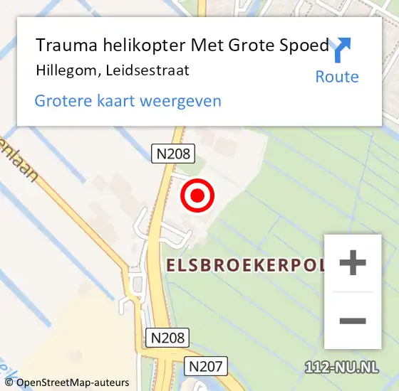 Locatie op kaart van de 112 melding: Trauma helikopter Met Grote Spoed Naar Hillegom, Leidsestraat op 23 juli 2021 23:21