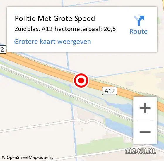 Locatie op kaart van de 112 melding: Politie Met Grote Spoed Naar Zuidplas, A12 hectometerpaal: 20,5 op 23 juli 2021 23:26