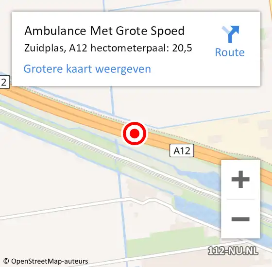 Locatie op kaart van de 112 melding: Ambulance Met Grote Spoed Naar Zuidplas, A12 hectometerpaal: 20,5 op 23 juli 2021 23:29