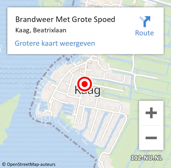 Locatie op kaart van de 112 melding: Brandweer Met Grote Spoed Naar Kaag, Beatrixlaan op 23 juli 2021 23:30