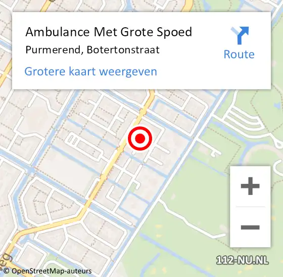 Locatie op kaart van de 112 melding: Ambulance Met Grote Spoed Naar Purmerend, Botertonstraat op 23 juli 2021 23:42