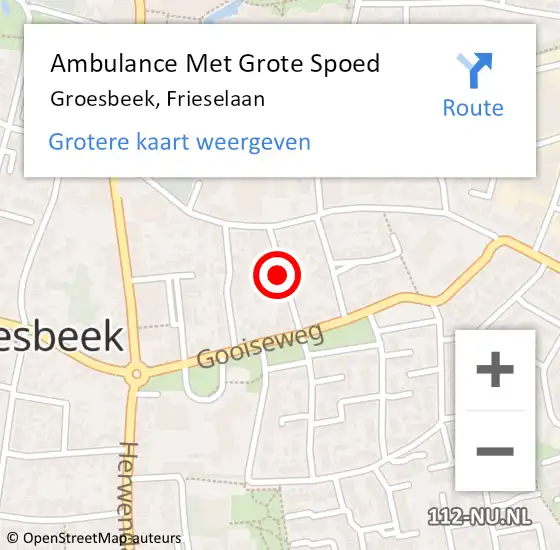 Locatie op kaart van de 112 melding: Ambulance Met Grote Spoed Naar Groesbeek, Frieselaan op 24 juli 2021 00:23