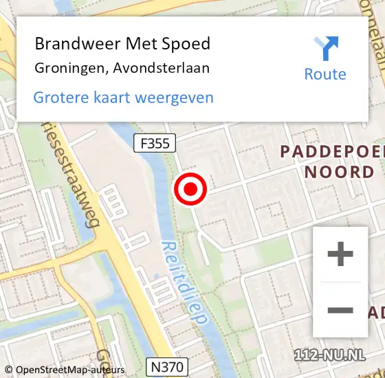 Locatie op kaart van de 112 melding: Brandweer Met Spoed Naar Groningen, Avondsterlaan op 24 juli 2021 00:28