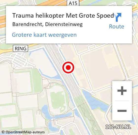 Locatie op kaart van de 112 melding: Trauma helikopter Met Grote Spoed Naar Barendrecht, Dierensteinweg op 24 juli 2021 00:37