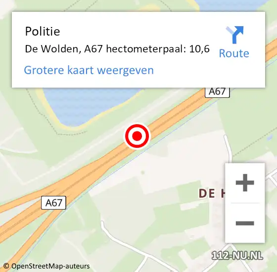 Locatie op kaart van de 112 melding: Politie De Wolden, A67 hectometerpaal: 10,6 op 24 juli 2021 02:19