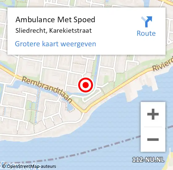 Locatie op kaart van de 112 melding: Ambulance Met Spoed Naar Sliedrecht, Karekietstraat op 24 juli 2021 02:59