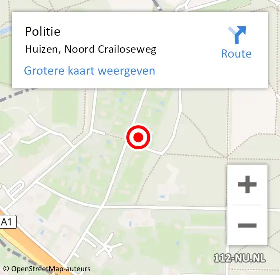 Locatie op kaart van de 112 melding: Politie Huizen, Noord Crailoseweg op 24 juli 2021 03:05