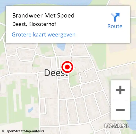 Locatie op kaart van de 112 melding: Brandweer Met Spoed Naar Deest, Kloosterhof op 17 juni 2014 13:58