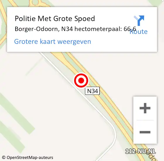 Locatie op kaart van de 112 melding: Politie Met Grote Spoed Naar Borger-Odoorn, N34 hectometerpaal: 66,6 op 24 juli 2021 06:15