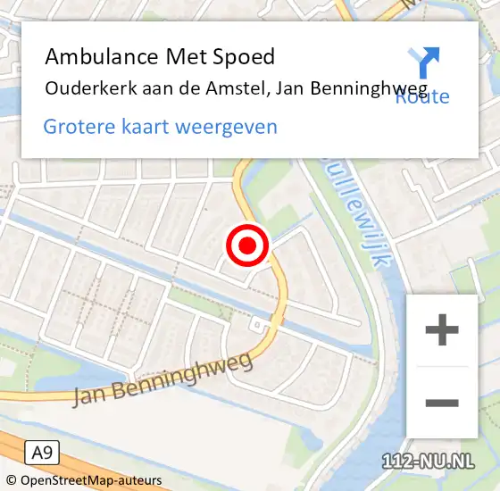 Locatie op kaart van de 112 melding: Ambulance Met Spoed Naar Ouderkerk aan de Amstel, Jan Benninghweg op 24 juli 2021 07:39