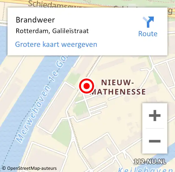 Locatie op kaart van de 112 melding: Brandweer Rotterdam, Galileïstraat op 24 juli 2021 07:44