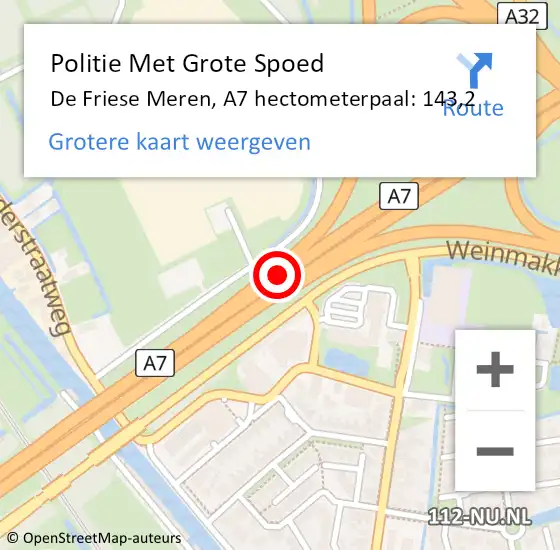Locatie op kaart van de 112 melding: Politie Met Grote Spoed Naar De Friese Meren, A7 hectometerpaal: 143,2 op 24 juli 2021 07:44