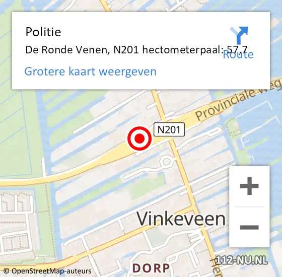 Locatie op kaart van de 112 melding: Politie De Ronde Venen, N201 hectometerpaal: 57,7 op 24 juli 2021 08:15
