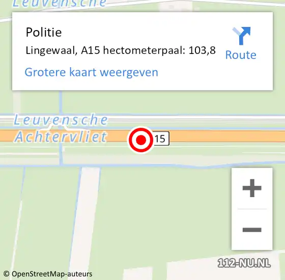 Locatie op kaart van de 112 melding: Politie Lingewaal, A15 hectometerpaal: 103,8 op 24 juli 2021 08:21