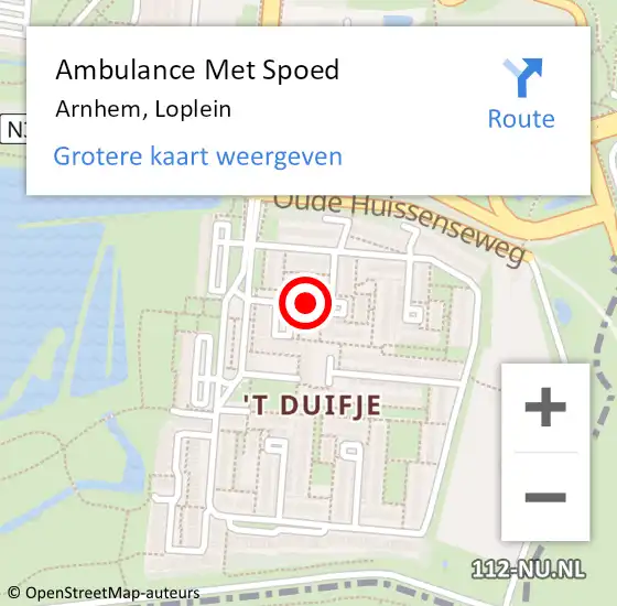 Locatie op kaart van de 112 melding: Ambulance Met Spoed Naar Arnhem, Loplein op 24 juli 2021 08:42