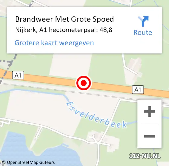 Locatie op kaart van de 112 melding: Brandweer Met Grote Spoed Naar Nijkerk, A1 hectometerpaal: 48,8 op 24 juli 2021 09:46