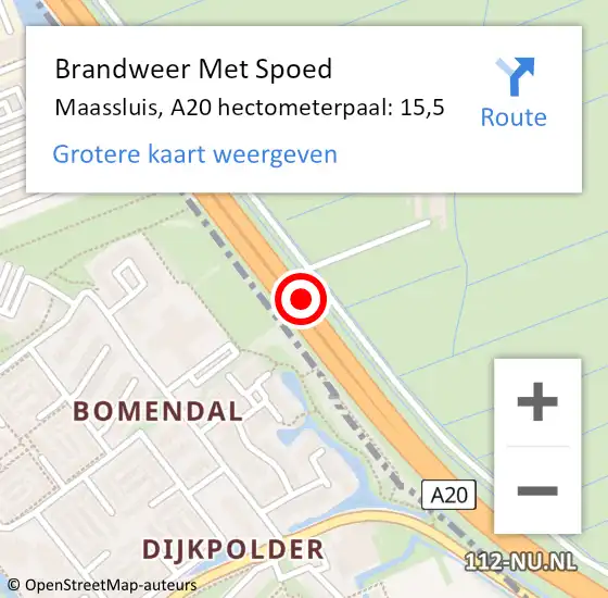 Locatie op kaart van de 112 melding: Brandweer Met Spoed Naar Maassluis, A20 hectometerpaal: 15,5 op 24 juli 2021 09:49