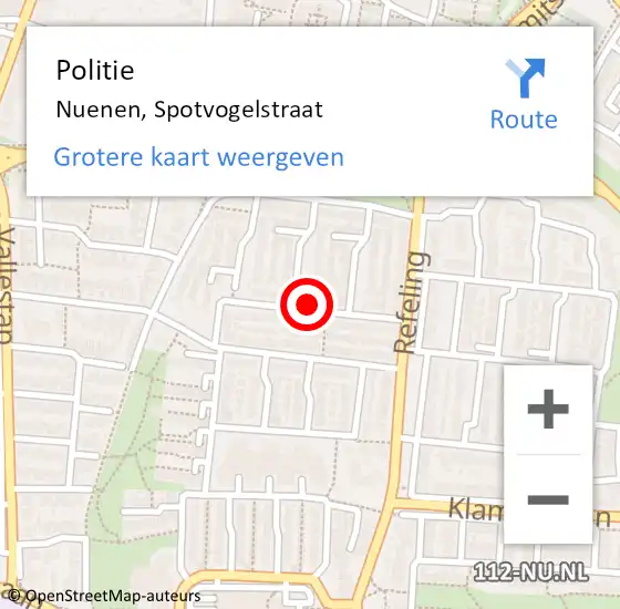 Locatie op kaart van de 112 melding: Politie Nuenen, Spotvogelstraat op 24 juli 2021 11:02