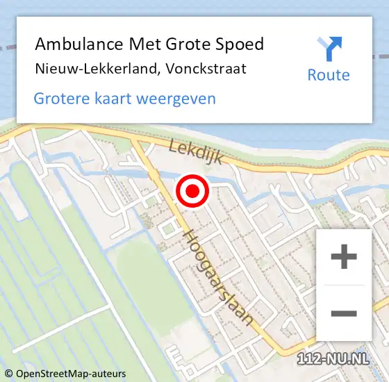 Locatie op kaart van de 112 melding: Ambulance Met Grote Spoed Naar Nieuw-Lekkerland, Vonckstraat op 24 juli 2021 12:40