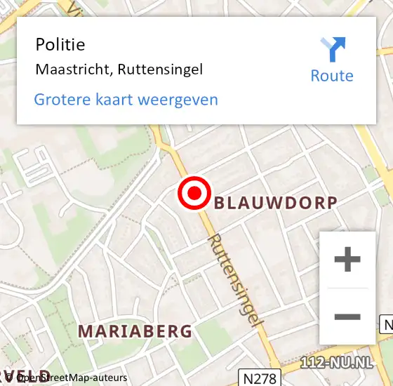 Locatie op kaart van de 112 melding: Politie Maastricht, Ruttensingel op 24 juli 2021 12:58