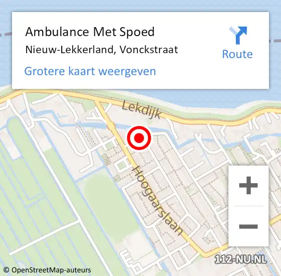 Locatie op kaart van de 112 melding: Ambulance Met Spoed Naar Nieuw-Lekkerland, Vonckstraat op 24 juli 2021 13:05