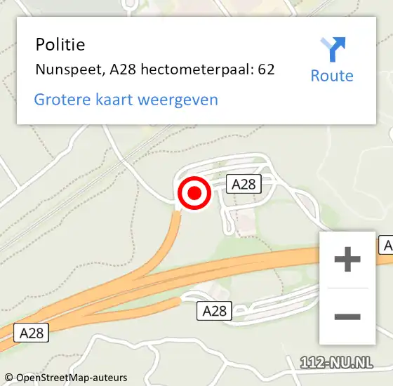 Locatie op kaart van de 112 melding: Politie Nunspeet, A28 hectometerpaal: 62 op 24 juli 2021 13:37