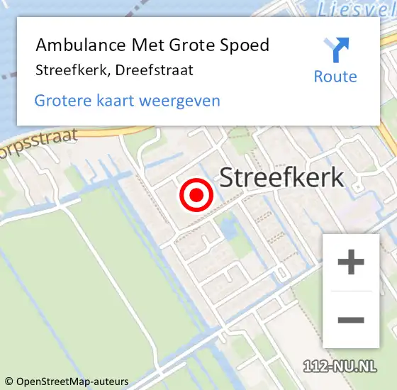 Locatie op kaart van de 112 melding: Ambulance Met Grote Spoed Naar Streefkerk, Dreefstraat op 24 juli 2021 13:56