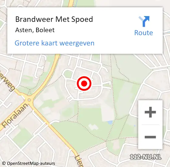 Locatie op kaart van de 112 melding: Brandweer Met Spoed Naar Asten, Boleet op 24 juli 2021 14:31