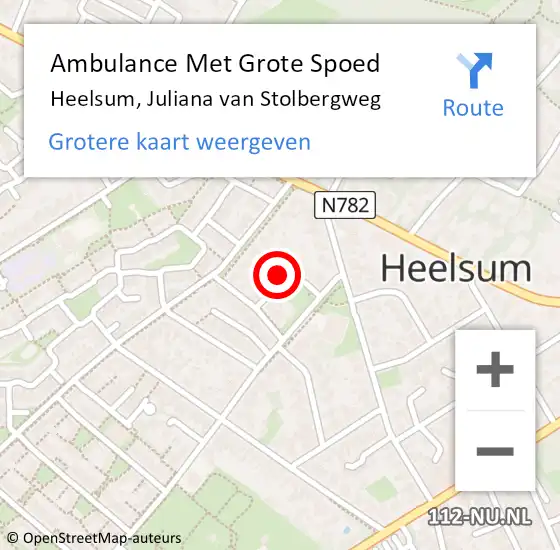 Locatie op kaart van de 112 melding: Ambulance Met Grote Spoed Naar Heelsum, Juliana van Stolbergweg op 24 juli 2021 14:32