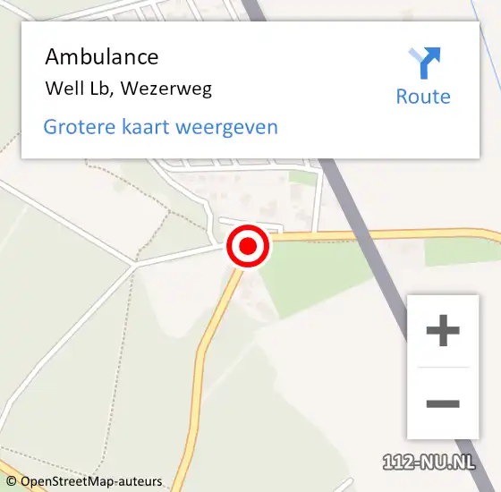 Locatie op kaart van de 112 melding: Ambulance Well Lb, Wezerweg op 17 juni 2014 14:41