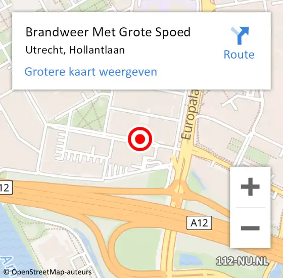 Locatie op kaart van de 112 melding: Brandweer Met Grote Spoed Naar Utrecht, Hollantlaan op 24 juli 2021 15:38