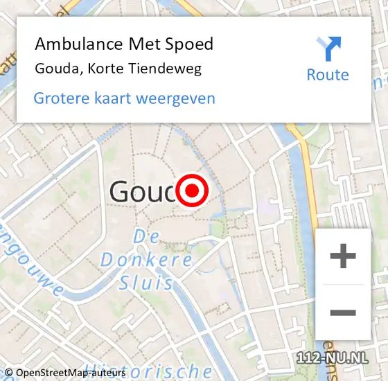 Locatie op kaart van de 112 melding: Ambulance Met Spoed Naar Gouda, Korte Tiendeweg op 24 juli 2021 16:09