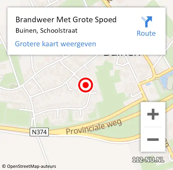 Locatie op kaart van de 112 melding: Brandweer Met Grote Spoed Naar Buinen, Schoolstraat op 24 juli 2021 16:58