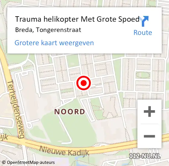 Locatie op kaart van de 112 melding: Trauma helikopter Met Grote Spoed Naar Breda, Tongerenstraat op 24 juli 2021 17:07