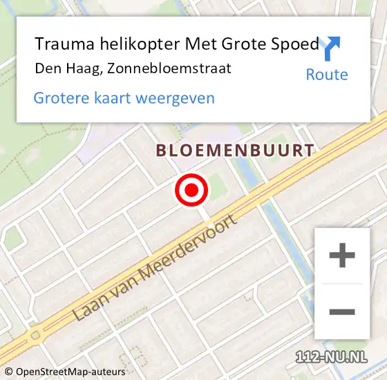 Locatie op kaart van de 112 melding: Trauma helikopter Met Grote Spoed Naar Den Haag, Zonnebloemstraat op 24 juli 2021 17:38