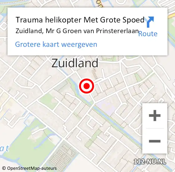 Locatie op kaart van de 112 melding: Trauma helikopter Met Grote Spoed Naar Zuidland, Mr G Groen van Prinstererlaan op 24 juli 2021 17:47