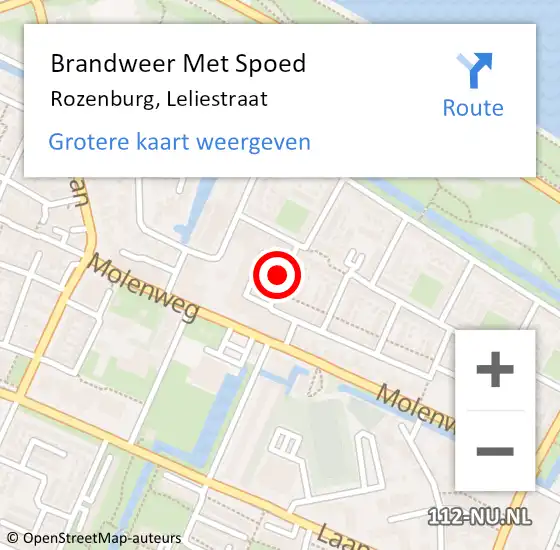 Locatie op kaart van de 112 melding: Brandweer Met Spoed Naar Rozenburg, Leliestraat op 24 juli 2021 18:19