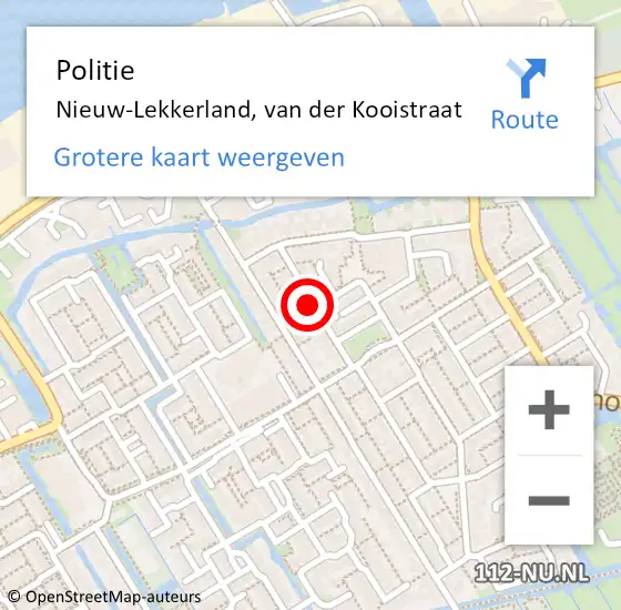 Locatie op kaart van de 112 melding: Politie Nieuw-Lekkerland, van der Kooistraat op 24 juli 2021 18:23