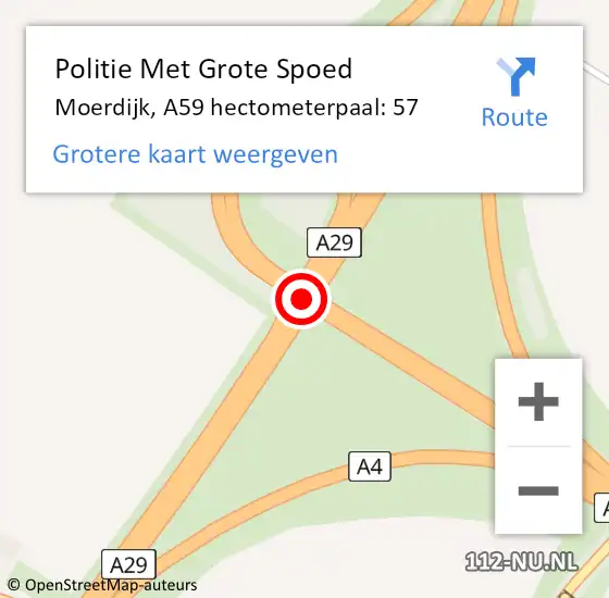 Locatie op kaart van de 112 melding: Politie Met Grote Spoed Naar Moerdijk, A59 hectometerpaal: 57 op 24 juli 2021 19:18