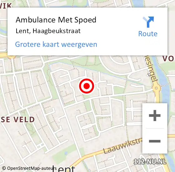 Locatie op kaart van de 112 melding: Ambulance Met Spoed Naar Lent, Haagbeukstraat op 24 juli 2021 19:24