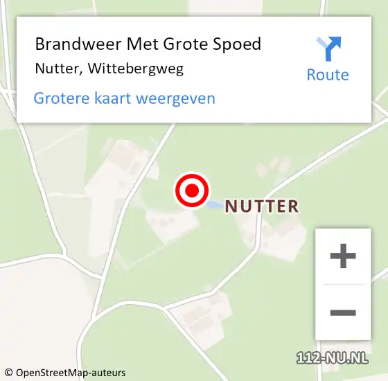 Locatie op kaart van de 112 melding: Brandweer Met Grote Spoed Naar Nutter, Wittebergweg op 24 juli 2021 19:50